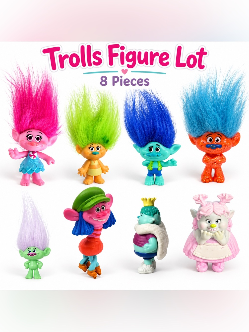 DreamWorks Trolls Mini Figure Lot 8 Pc Tiny Toys